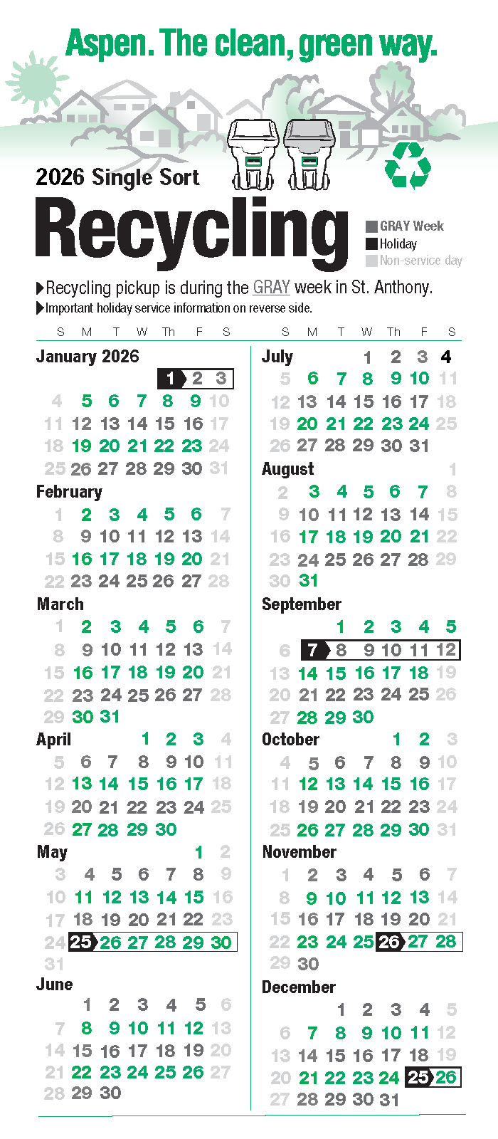 City of Saint Anthony Village Recycle Calendar 2026